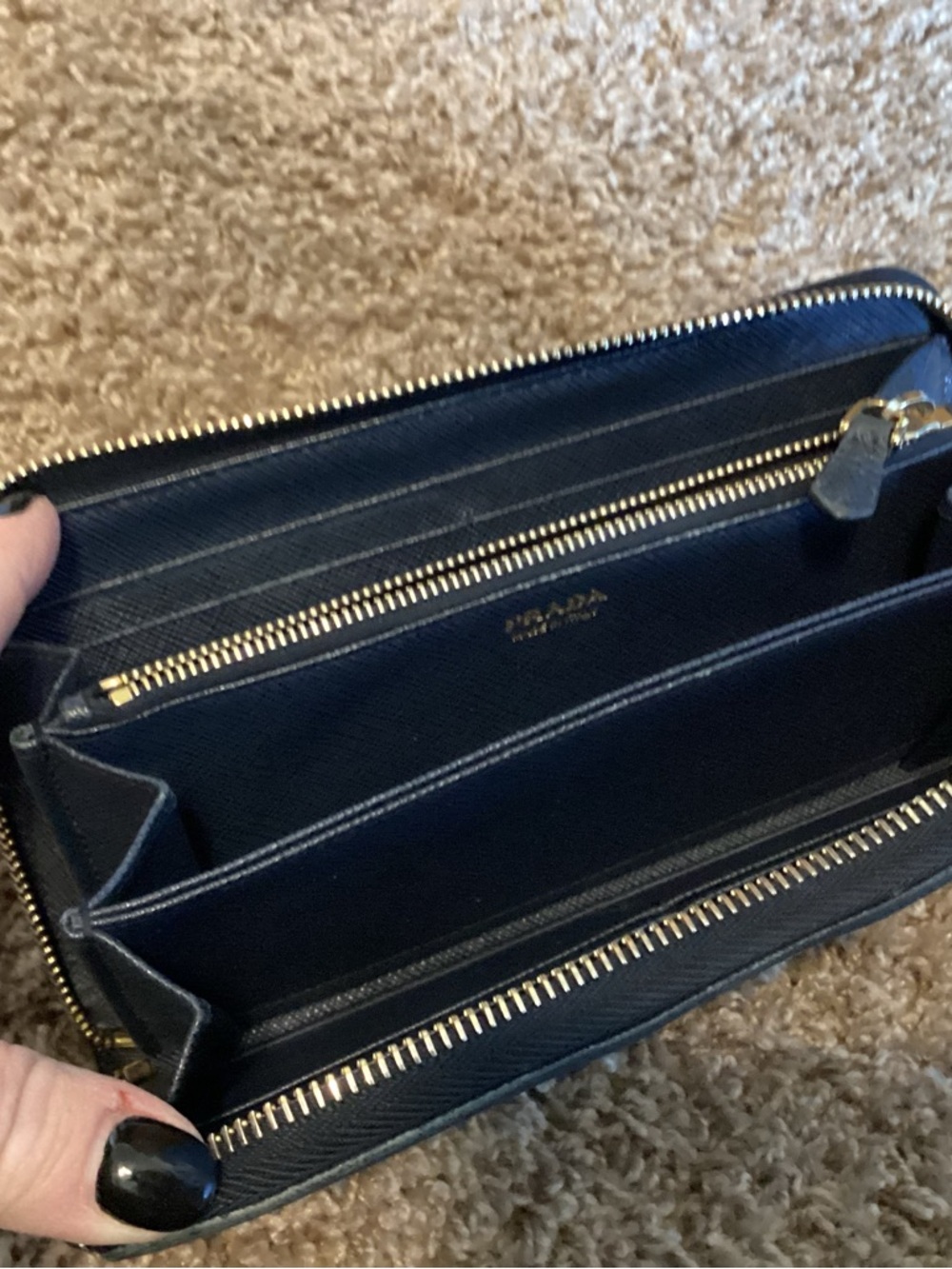 Prada Deep Navy Saffiano Zip Wallet with Gold Logo - Picture 7 of 8